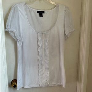 White House Black Market Ruffled White short sleeve Tee